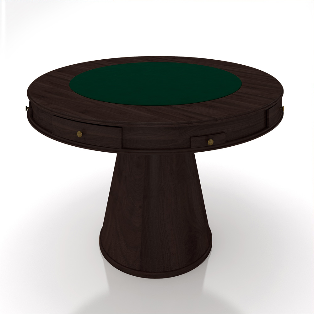 Mesa de Jogos Carteado 4 Lugares Bellagio com Gavetas e Tampo Reversível Base Cone com Tecido Tabaco/Verde G42 - Gran Belo