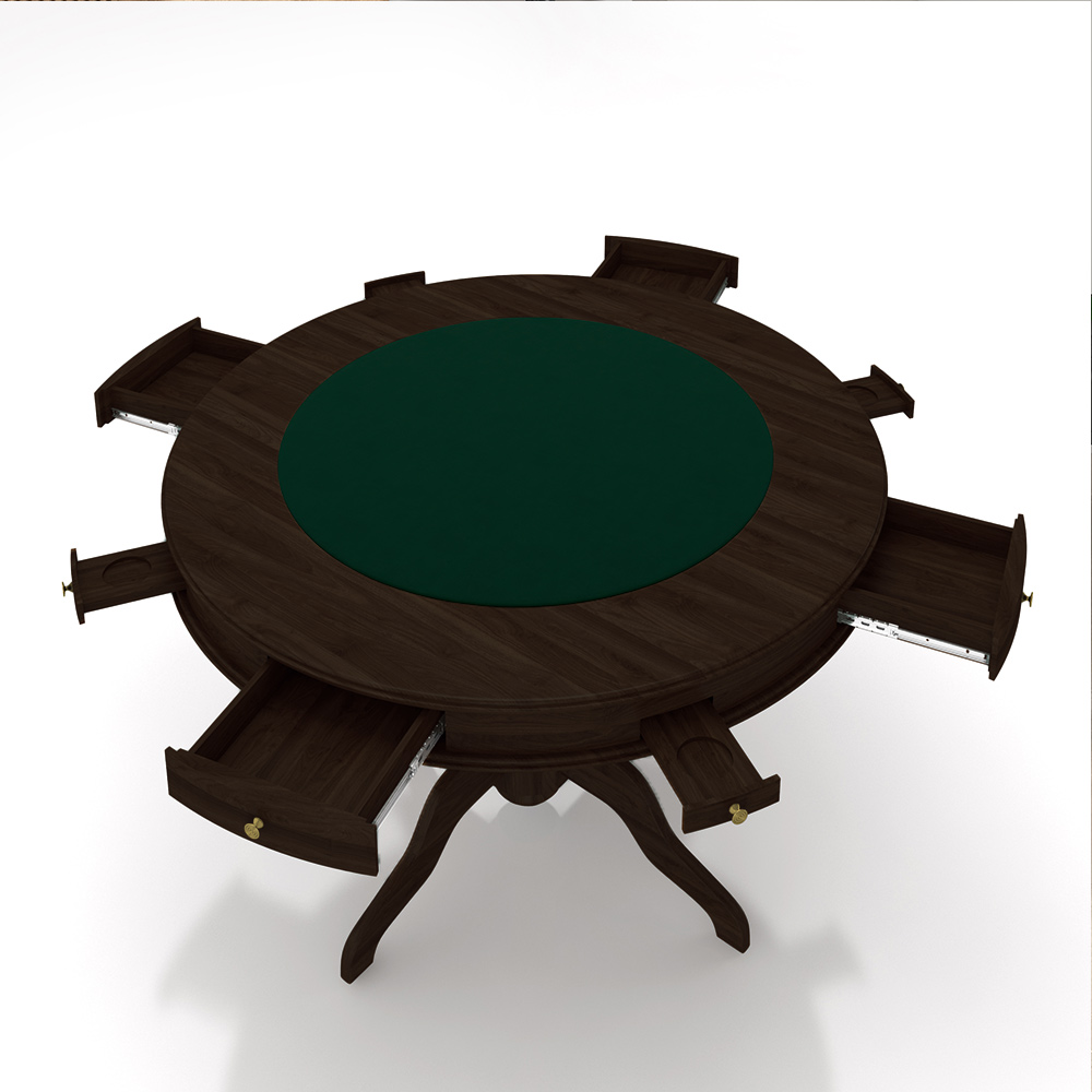 Mesa de Jogos Carteado 4 Lugares Bellagio com Gavetas e Tampo Reversível Base Estrela com Tecido Capuccino/Verde G42 - Gran Belo