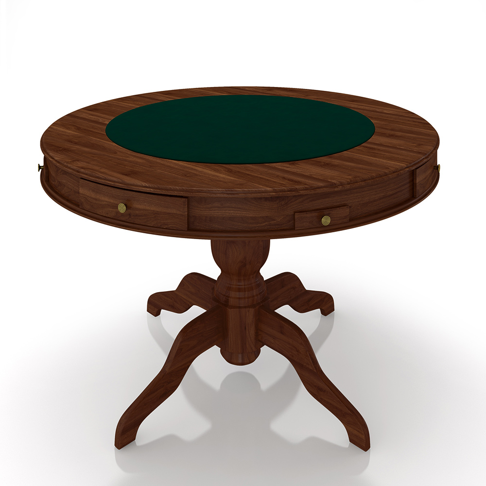 Mesa de Jogos Carteado 4 Lugares Bellagio com Gavetas e Tampo Reversível Base Estrela com Tecido Imbuia/Verde G42 - Gran Belo