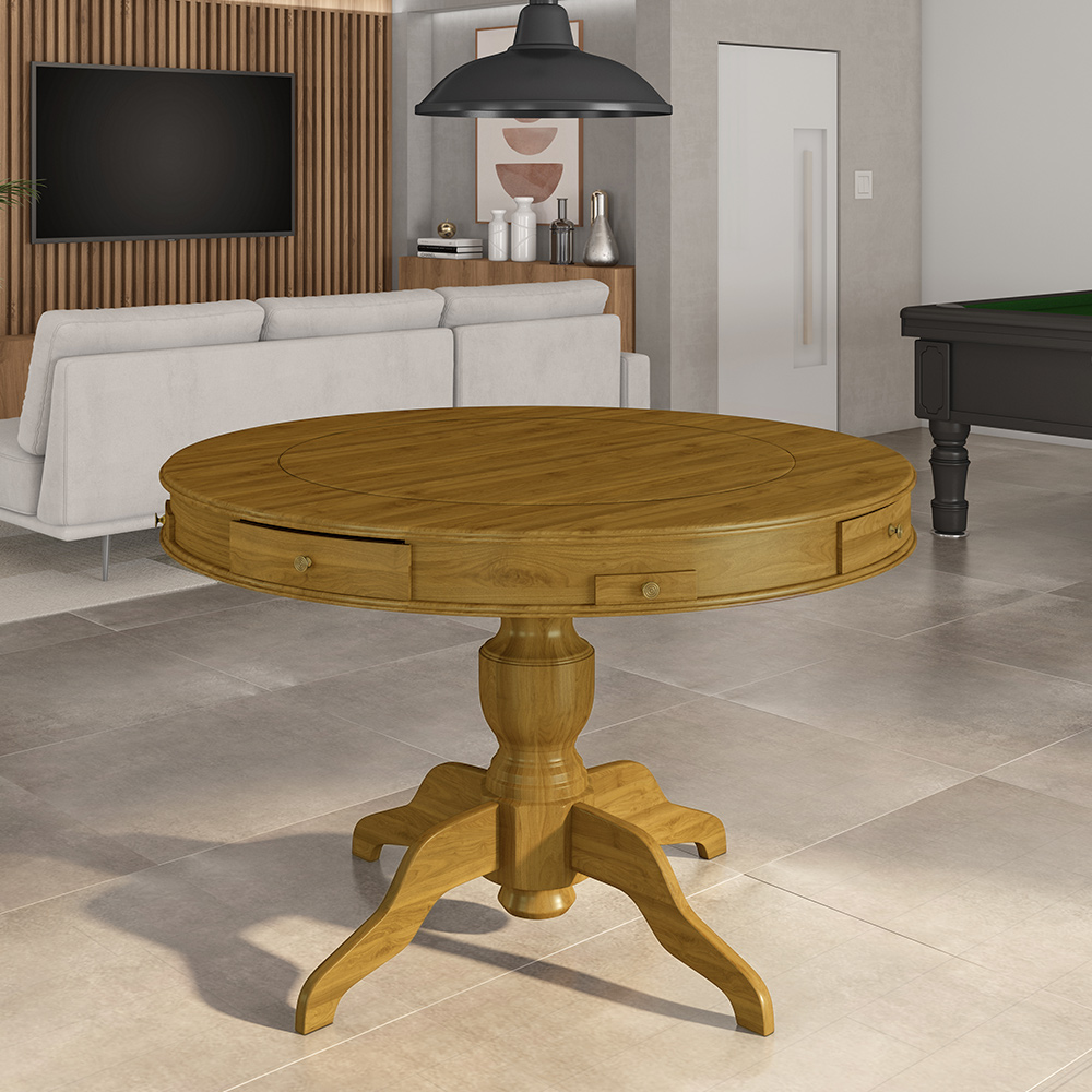 Mesa de Jogos Carteado 4 Lugares Bellagio com Gavetas e Tampo Reversível Base Estrela com Tecido Mel/Verde G42 - Gran Belo