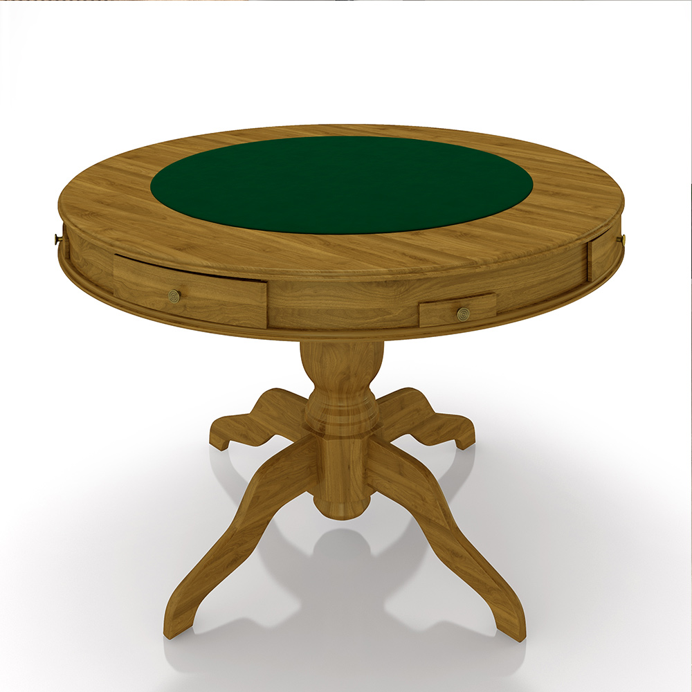 Mesa de Jogos Carteado 4 Lugares Bellagio com Gavetas e Tampo Reversível Base Estrela com Tecido Mel/Verde G42 - Gran Belo