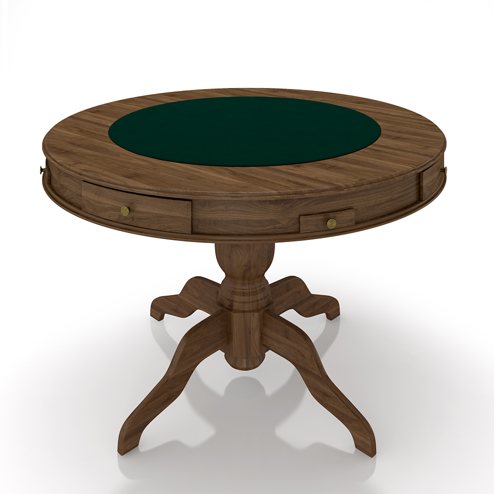 Mesa de Jogos Carteado 4 Lugares Bellagio com Gavetas e Tampo Reversível Base Estrela com Tecido Nogueira/Verde G42 - Gran Belo