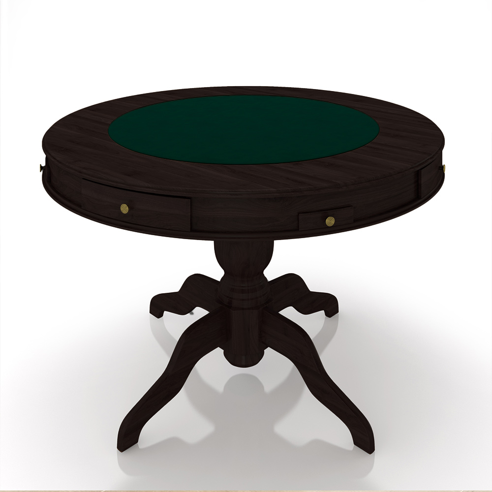Mesa de Jogos Carteado 4 Lugares Bellagio com Gavetas e Tampo Reversível Base Estrela com Tecido Tabaco/Verde G42 - Gran Belo