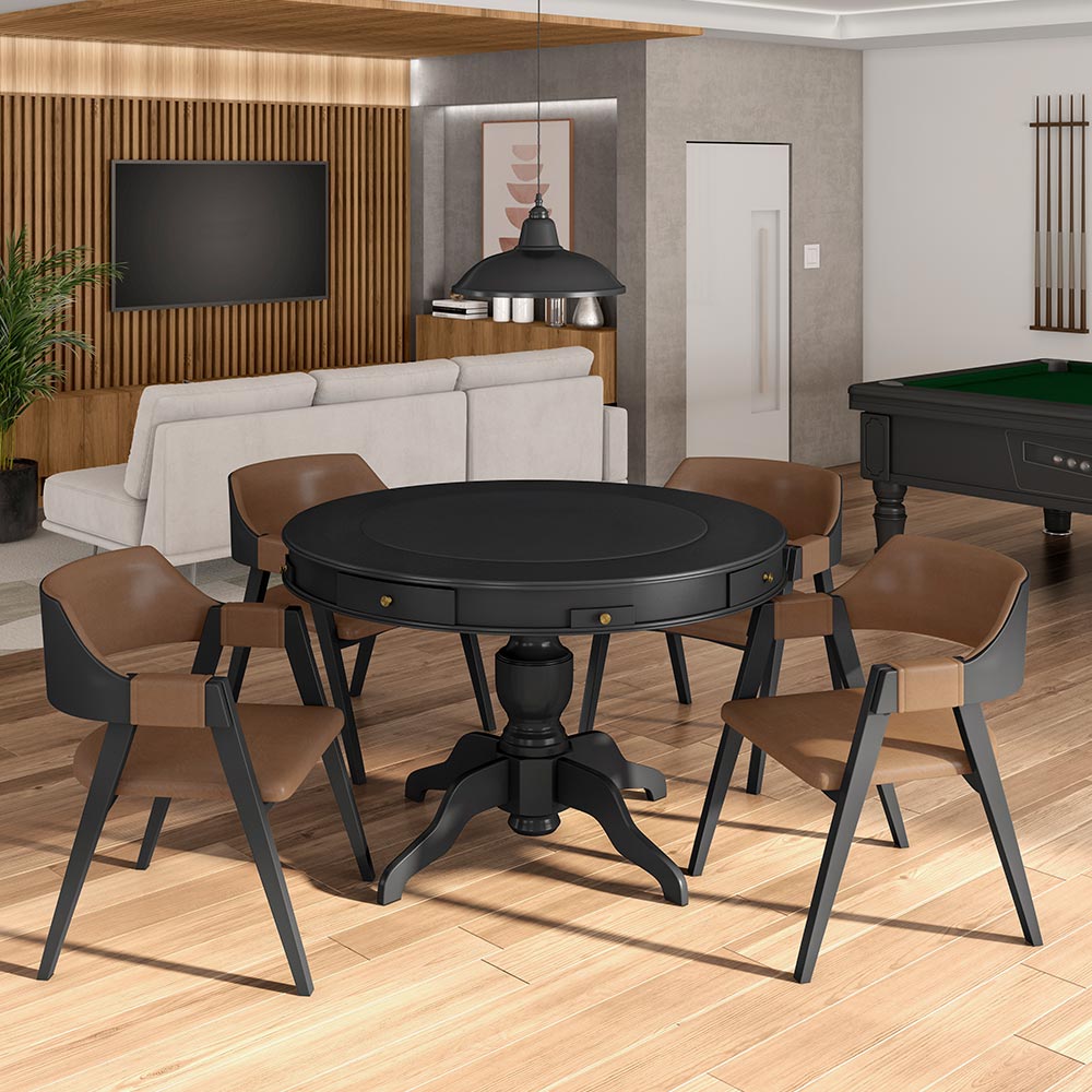 Mesa de Jogos Carteado 4 Lugares Bellagio com Gavetas e Tampo Reversível com Tecido Preto/Verde G42 - Gran Belo