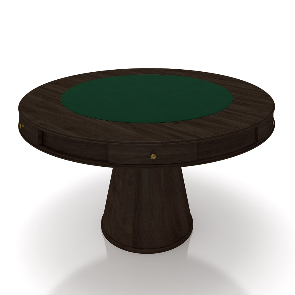 Mesa de Jogos Carteado 6 Lugares Bellagio com Gavetas e Tampo Reversível Base Cone com Tecido Capuccino/Verde G42 - Gran Belo