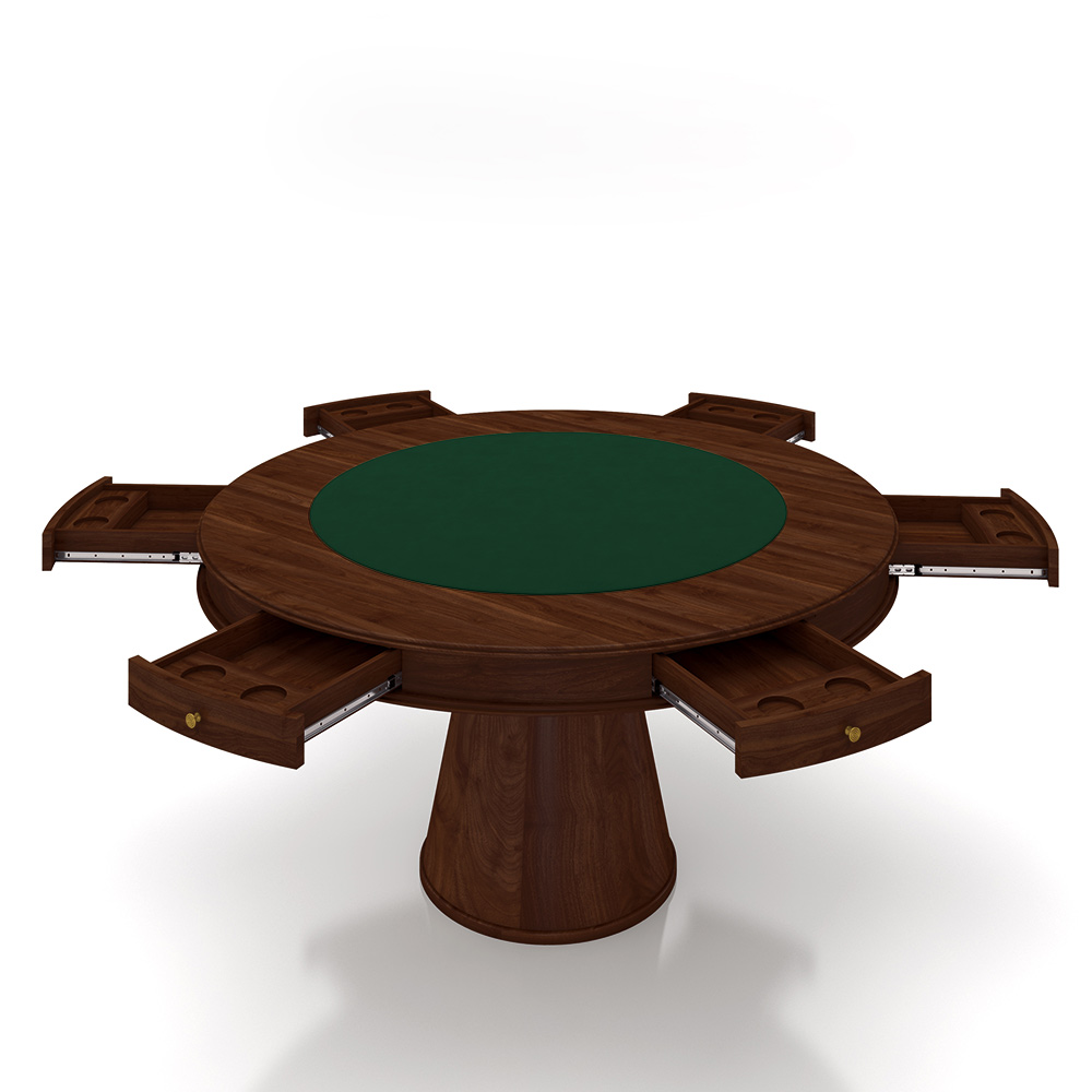 Mesa de Jogos Carteado 6 Lugares Bellagio com Gavetas e Tampo Reversível Base Cone com Tecido Imbuia/Verde G42 - Gran Belo
