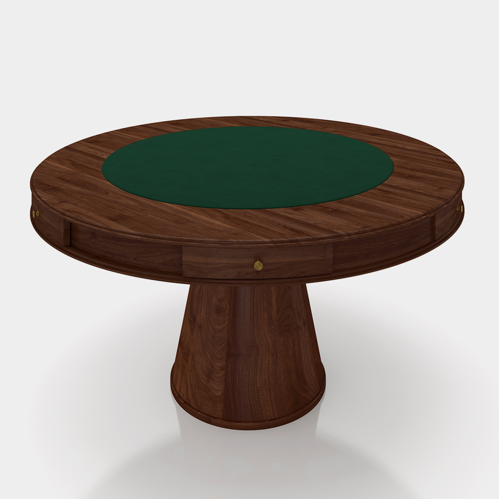 Mesa de Jogos Carteado 6 Lugares Bellagio com Gavetas e Tampo Reversível Base Cone com Tecido Imbuia/Verde G42 - Gran Belo