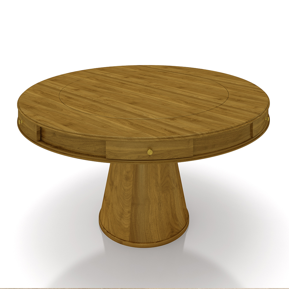 Mesa de Jogos Carteado 6 Lugares Bellagio com Gavetas e Tampo Reversível Base Cone com Tecido Mel/Verde G42 - Gran Belo