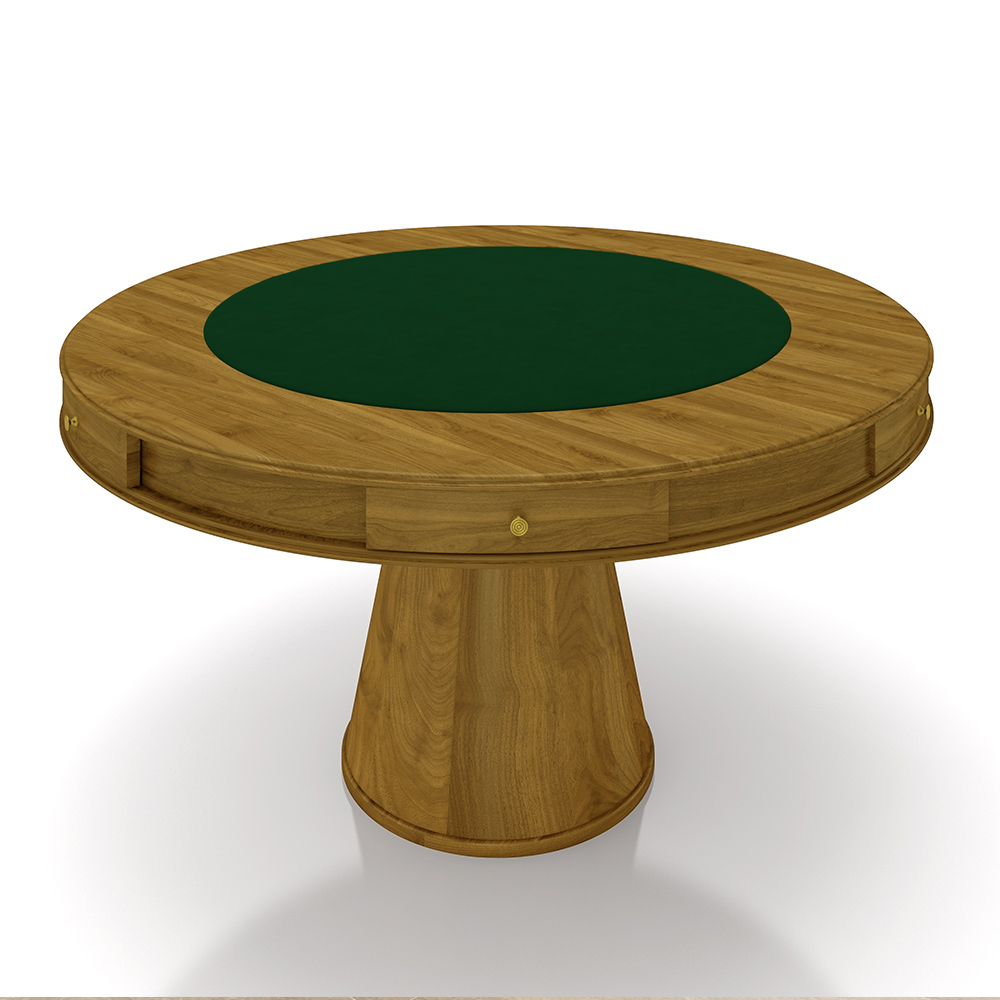 Mesa de Jogos Carteado 6 Lugares Bellagio com Gavetas e Tampo Reversível Base Cone com Tecido Mel/Verde G42 - Gran Belo