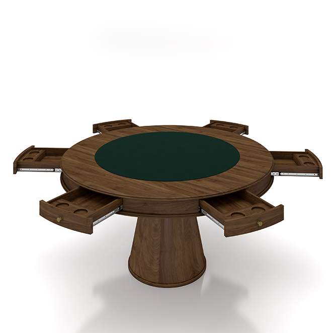 Mesa de Jogos Carteado 6 Lugares Bellagio com Gavetas e Tampo Reversível Base Cone com Tecido Nogueira/Verde G42 - Gran Belo