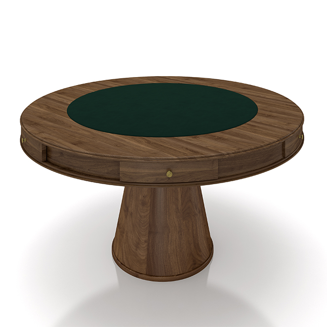 Mesa de Jogos Carteado 6 Lugares Bellagio com Gavetas e Tampo Reversível Base Cone com Tecido Nogueira/Verde G42 - Gran Belo