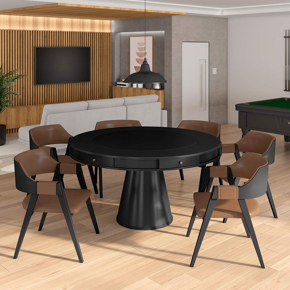 Mesa de Jogos Carteado 6 Lugares Bellagio com Gavetas e Tampo Reversível Base Cone com Tecido Preto/Verde G42 - Gran Belo