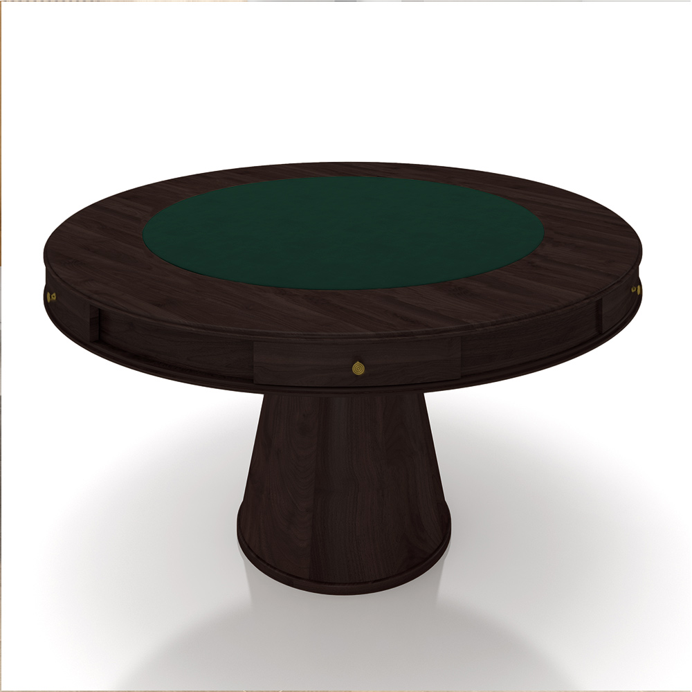 Mesa de Jogos Carteado 6 Lugares Bellagio com Gavetas e Tampo Reversível Base Cone com Tecido Tabaco/Verde G42 - Gran Belo