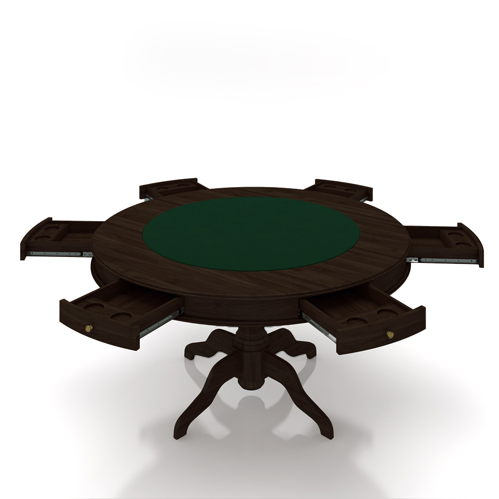 Mesa de Jogos Carteado 6 Lugares Bellagio com Gavetas e Tampo Reversível Base Estrela com Tecido Capuccino/Verde G42 - Gran Belo