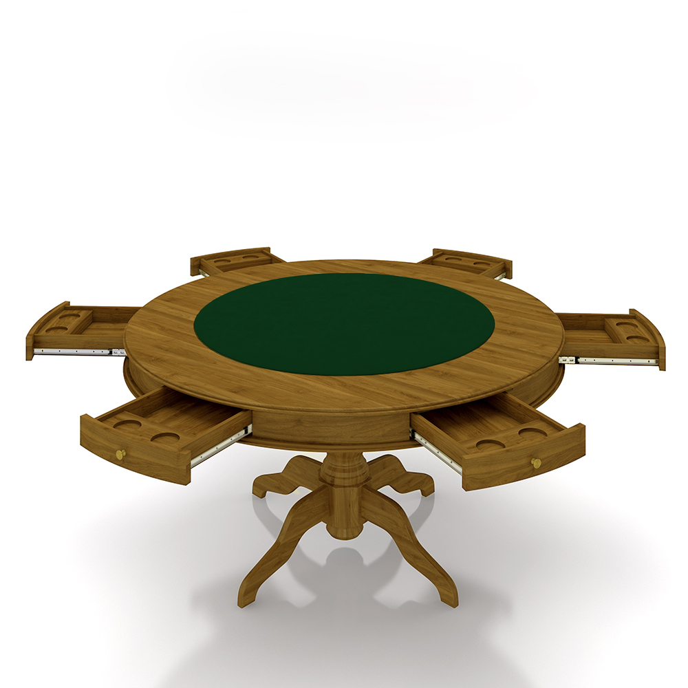 Mesa de Jogos Carteado 6 Lugares Bellagio com Gavetas e Tampo Reversível Base Estrela com Tecido Mel/Verde G42 - Gran Belo