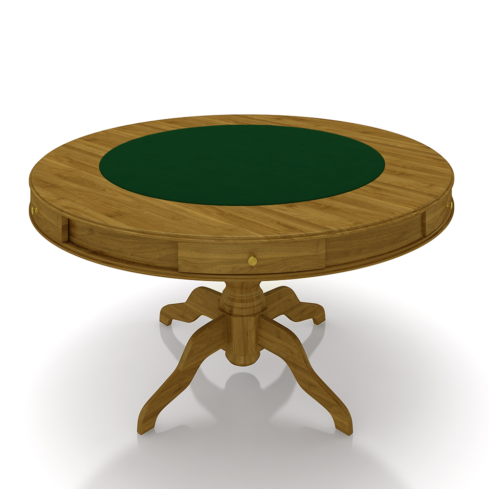 Mesa de Jogos Carteado 6 Lugares Bellagio com Gavetas e Tampo Reversível Base Estrela com Tecido Mel/Verde G42 - Gran Belo