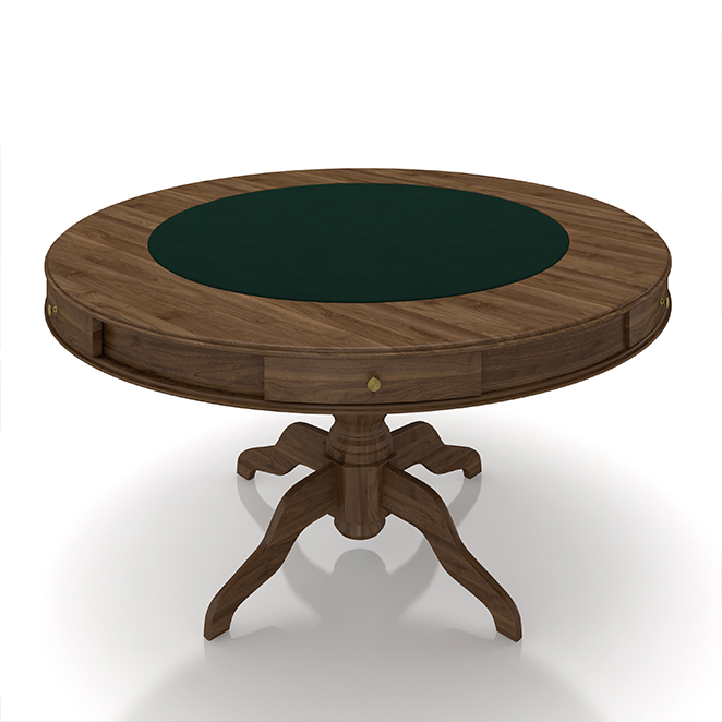 Mesa de Jogos Carteado 6 Lugares Bellagio com Gavetas e Tampo Reversível Base Estrela com Tecido Nogueira/Verde G42 - Gran Belo