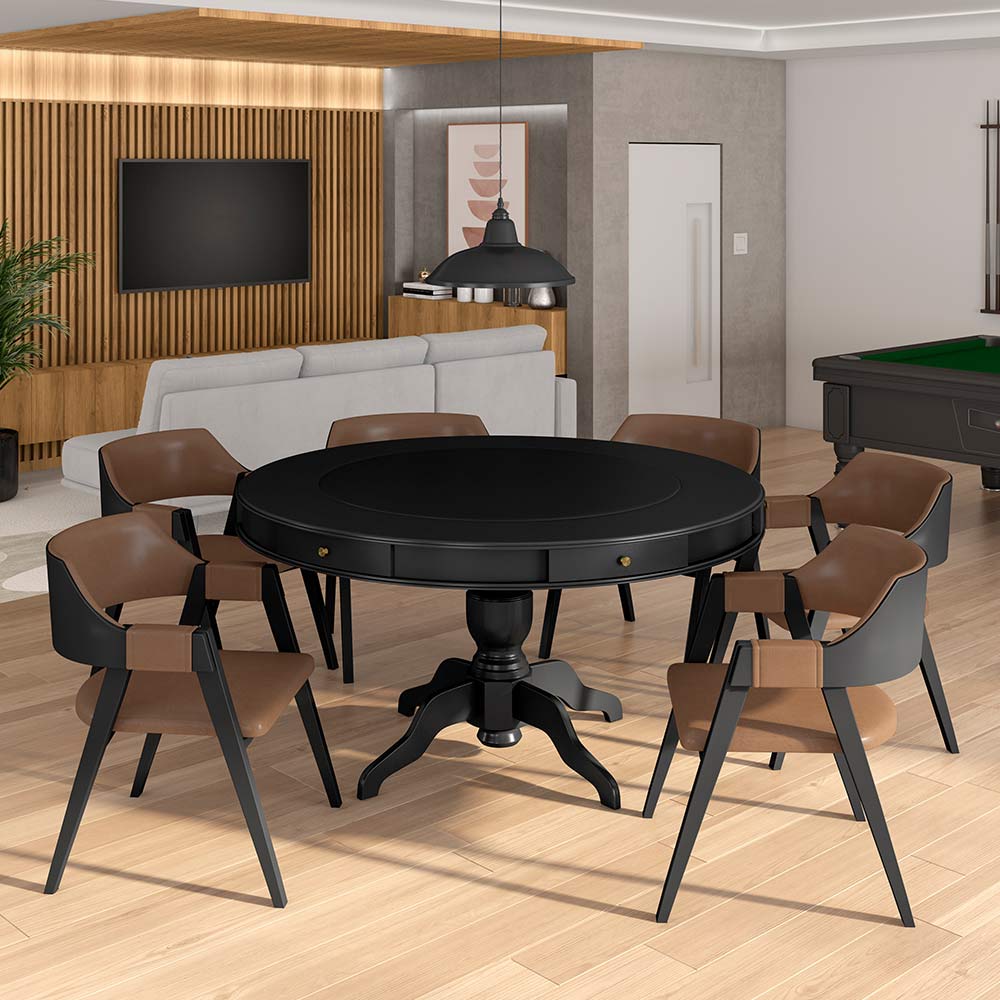 Mesa de Jogos Carteado 6 Lugares Bellagio com Gavetas e Tampo Reversível com Tecido Preto/Verde G42 - Gran Belo