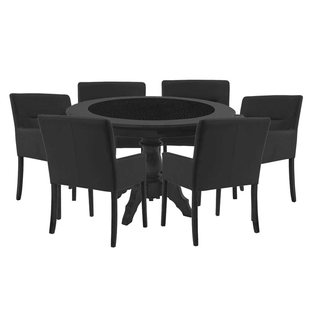 Mesa de Jogos Carteado Montreal Redonda Tampo Reversível Preto com 6 Cadeiras Vicenza Preto Fosco G36 G15 - Gran Belo