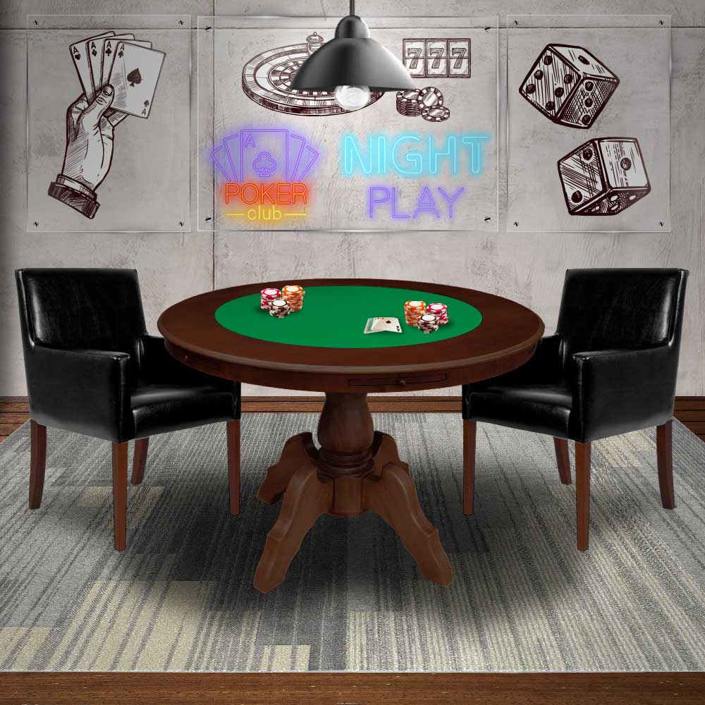 Mesa de Jogos Carteado Redonda Montreal Tampo Reversível Imbuia com 2 Cadeiras Liverpool Corino Preto Liso G36 G15 - Gran Belo