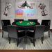Mesa de Jogos Carteado Redonda Montreal Tampo Reversível Preto com 6 Cadeiras Liverpool PU Sintético Preto Liso G36 G15 - Gran Belo