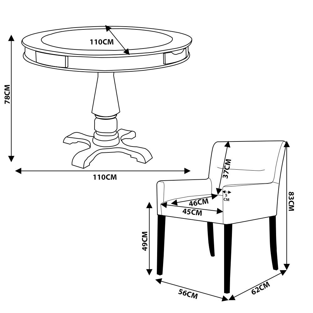 Mesa de Jogos Carteado Victoria Redonda Tampo Reversível Preto com 4 Cadeiras Vicenza Suede Nude G36 G15 - Gran Belo
