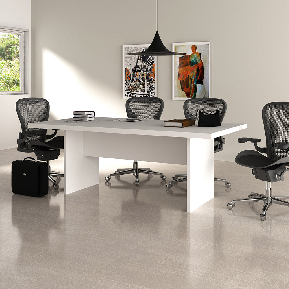 Mesa de Reunião para Escritório Home Office ME4119 MDP Rustico Branco G69 - Gran Belo