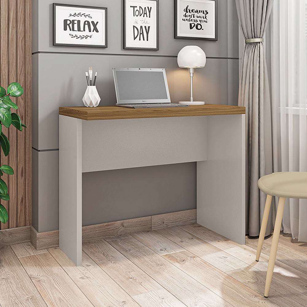 Mesa para Escritório Decorativa 90cm Home Office Rocky MDP/BP Lamina Mel/OffWhite G11 - Gran Belo