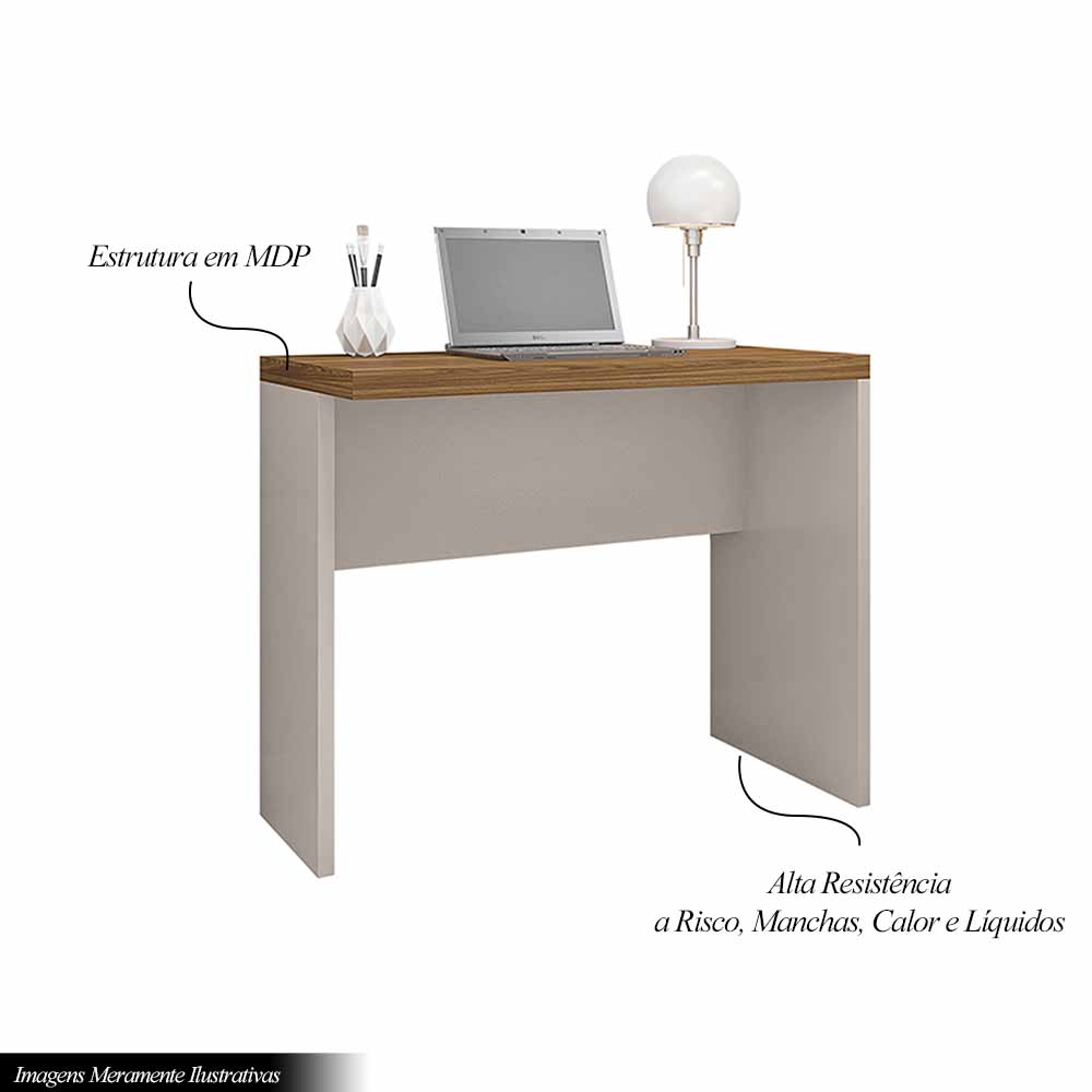 Mesa para Escritório Decorativa 90cm Home Office Rocky MDP/BP Lamina Mel/OffWhite G11 - Gran Belo