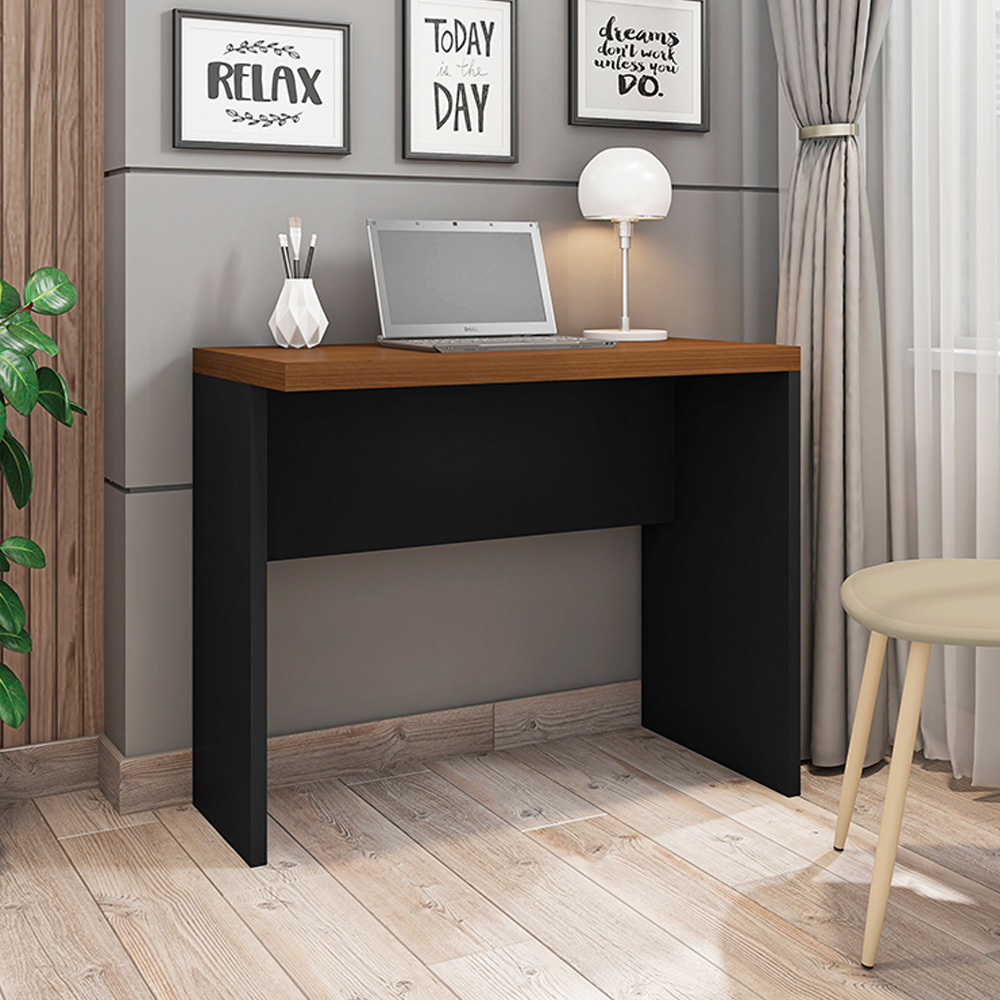 Mesa para Escritório Decorativa 90cm Home Office Rocky MDP/BP Nogueira/Preto G11 - Gran Belo