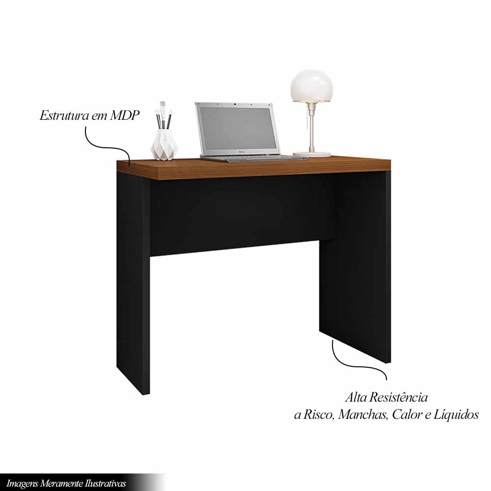 Mesa para Escritório Decorativa 90cm Home Office Rocky MDP/BP Nogueira/Preto G11 - Gran Belo
