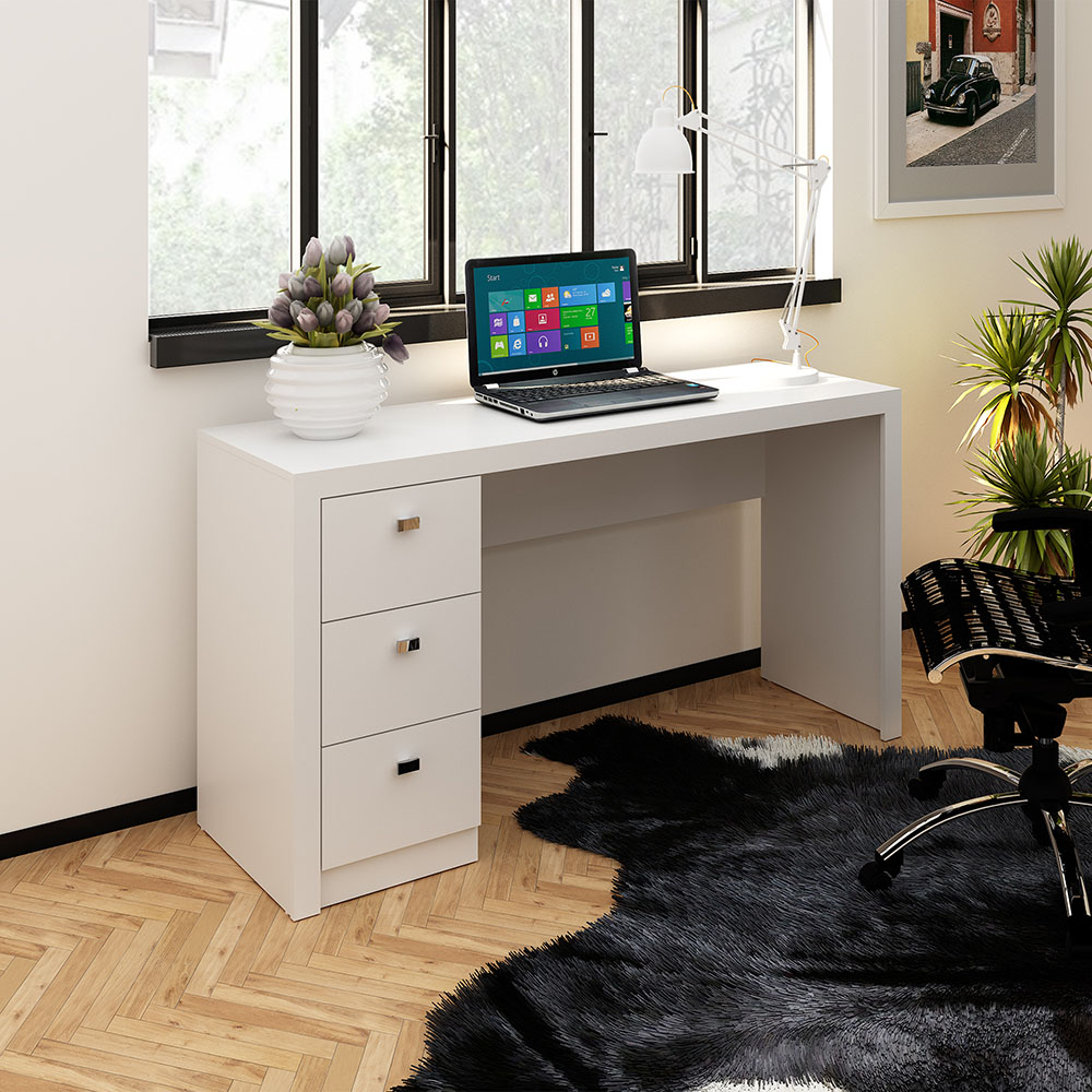 Mesa para Escritório Home Office ME4102 MDP Branco G69 - Gran Belo