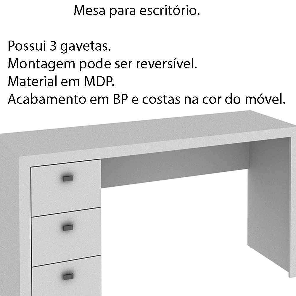 Mesa para Escritório Home Office ME4102 MDP Branco G69 - Gran Belo