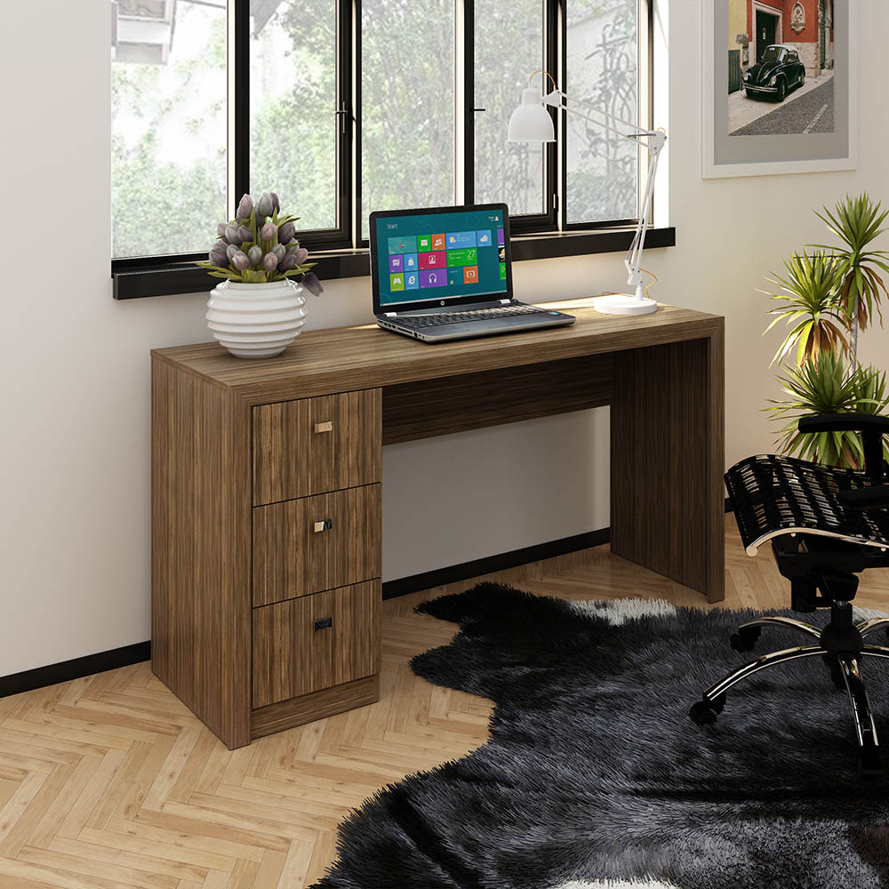 Mesa para Escritório Home Office ME4102 MDP Nogal G69 - Gran Belo