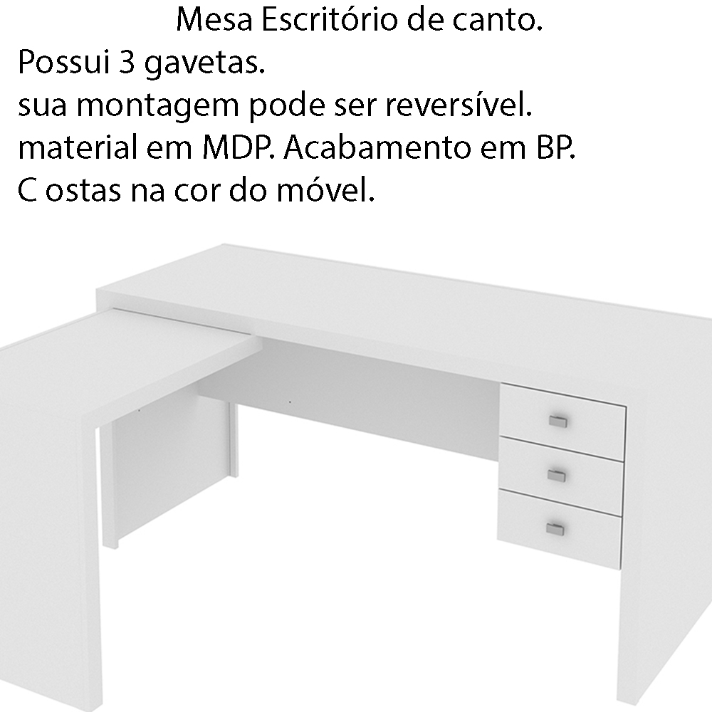 Mesa para Escritório Home Office ME4106 MDP Branco G69 - Gran Belo