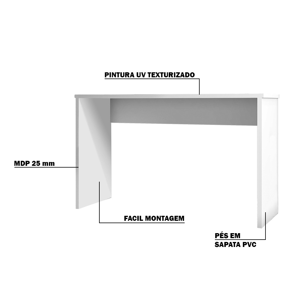 Mesa para Escritório Home Office Sem Gaveta Emma Branco Texturizado G47 - Gran Belo