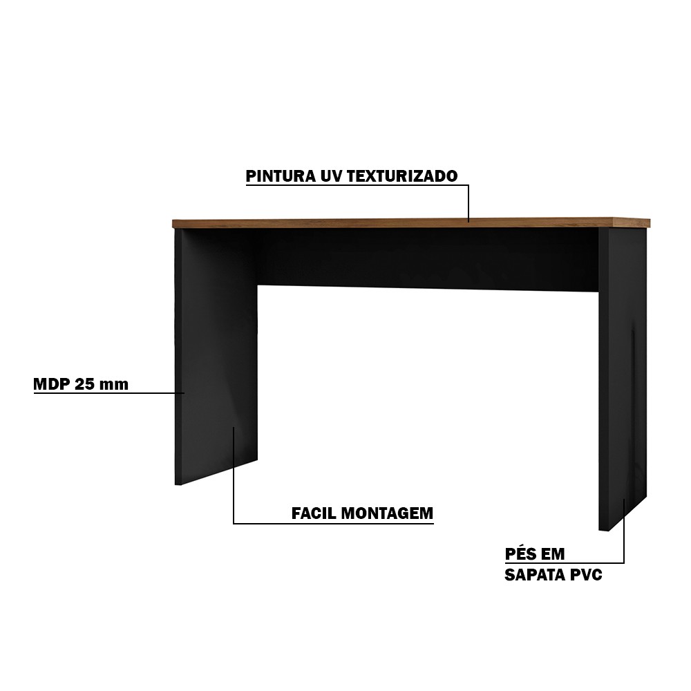 Mesa para Escritório Home Office Sem Gaveta Emma Preto Texturizado/Freijó G47 - Gran Belo