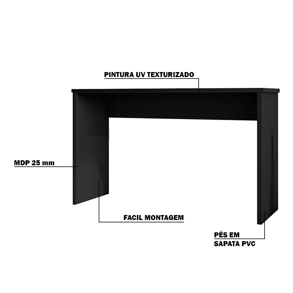 Mesa para Escritório Home Office com Gaveta Emma Preto Texturizado G47 - Gran Belo