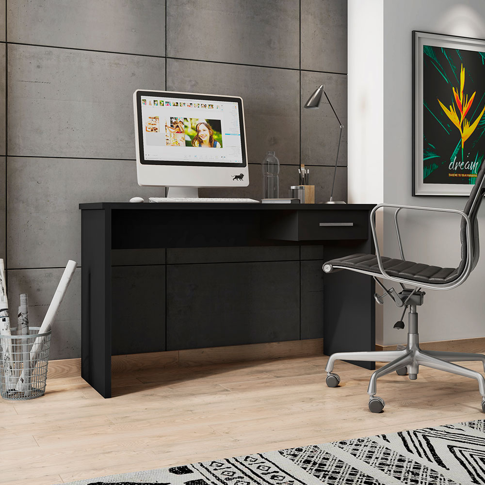 Mesa para Escritório Home Office com Gaveta Emma Preto Texturizado G47 - Gran Belo
