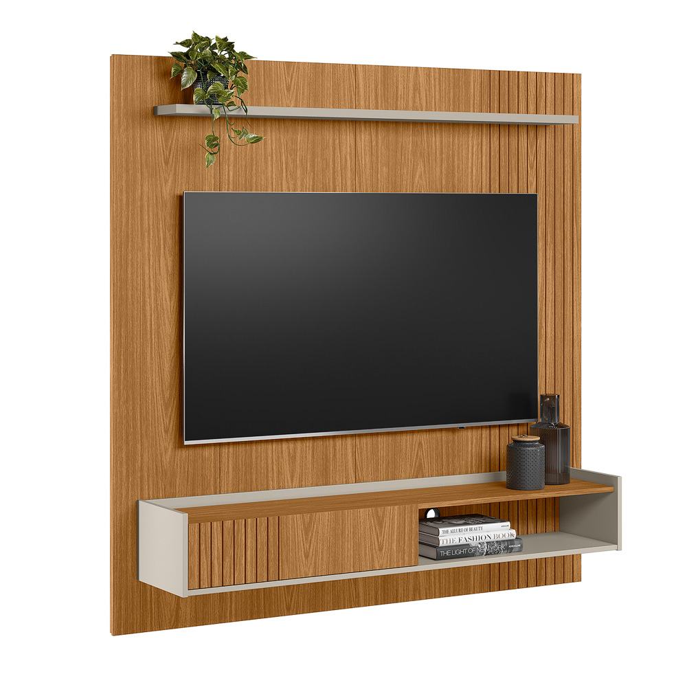 Painel Decorativo Dominique Ripado MDP e MDF TV até 65 Polegadas Nature/Off White G77 - Gran Belo
