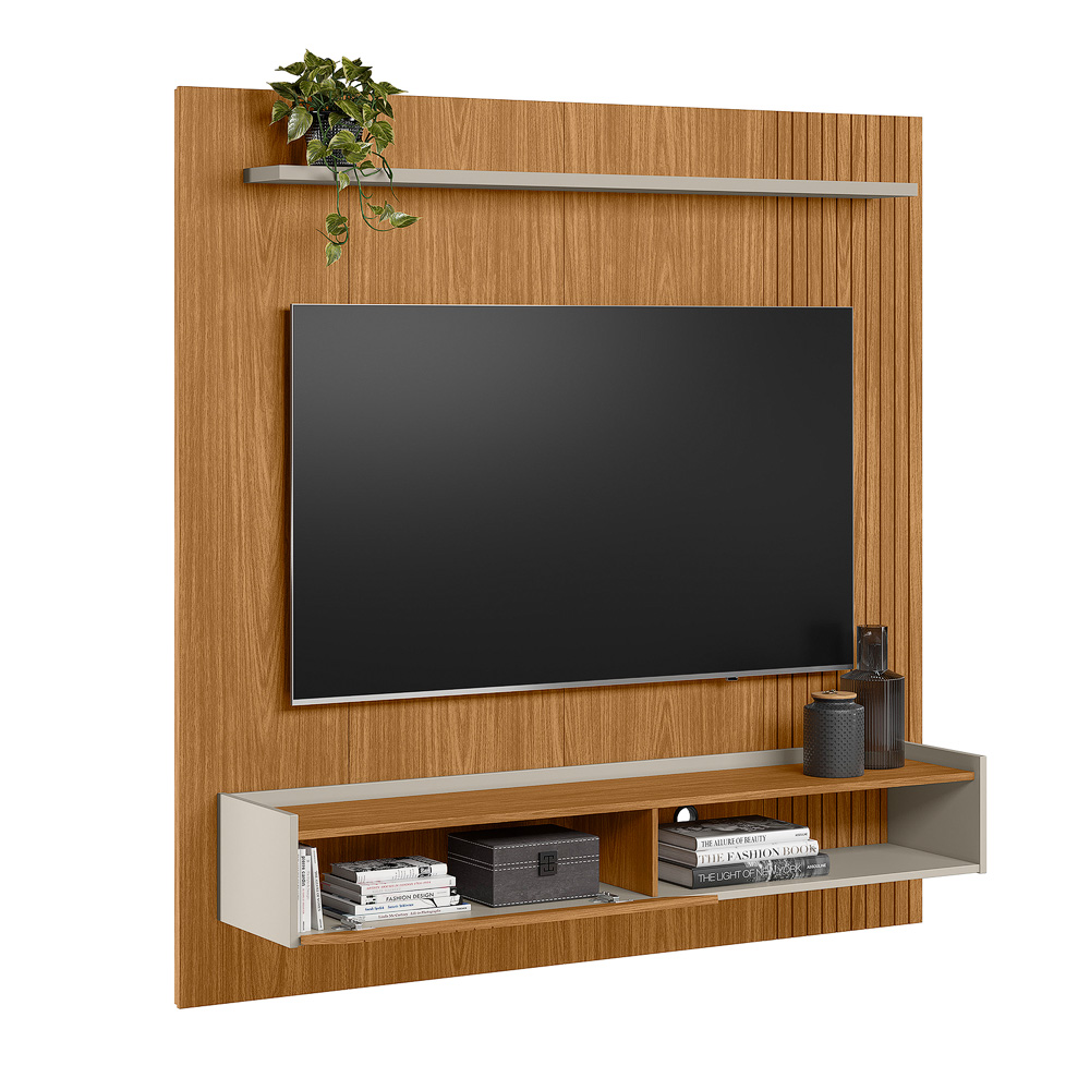 Painel Decorativo Dominique Ripado MDP e MDF TV até 65 Polegadas Nature/Off White G77 - Gran Belo