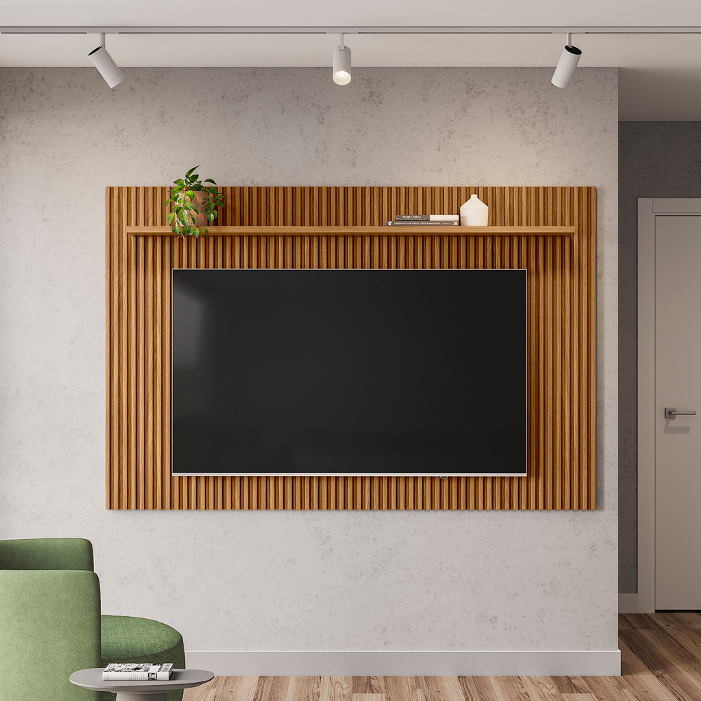 Painel Decorativo Grace 2.0 MDP e MDF TV até 70 Polegadas Ripado Prateleira Nature G77 - Gran Belo