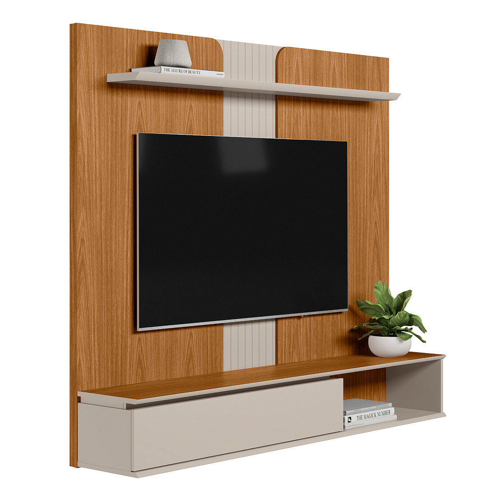 Painel Decorativo Home MDP/MDF TV até 65 Polegadas Porta Frontier Nature/Off White G77 - Gran Belo