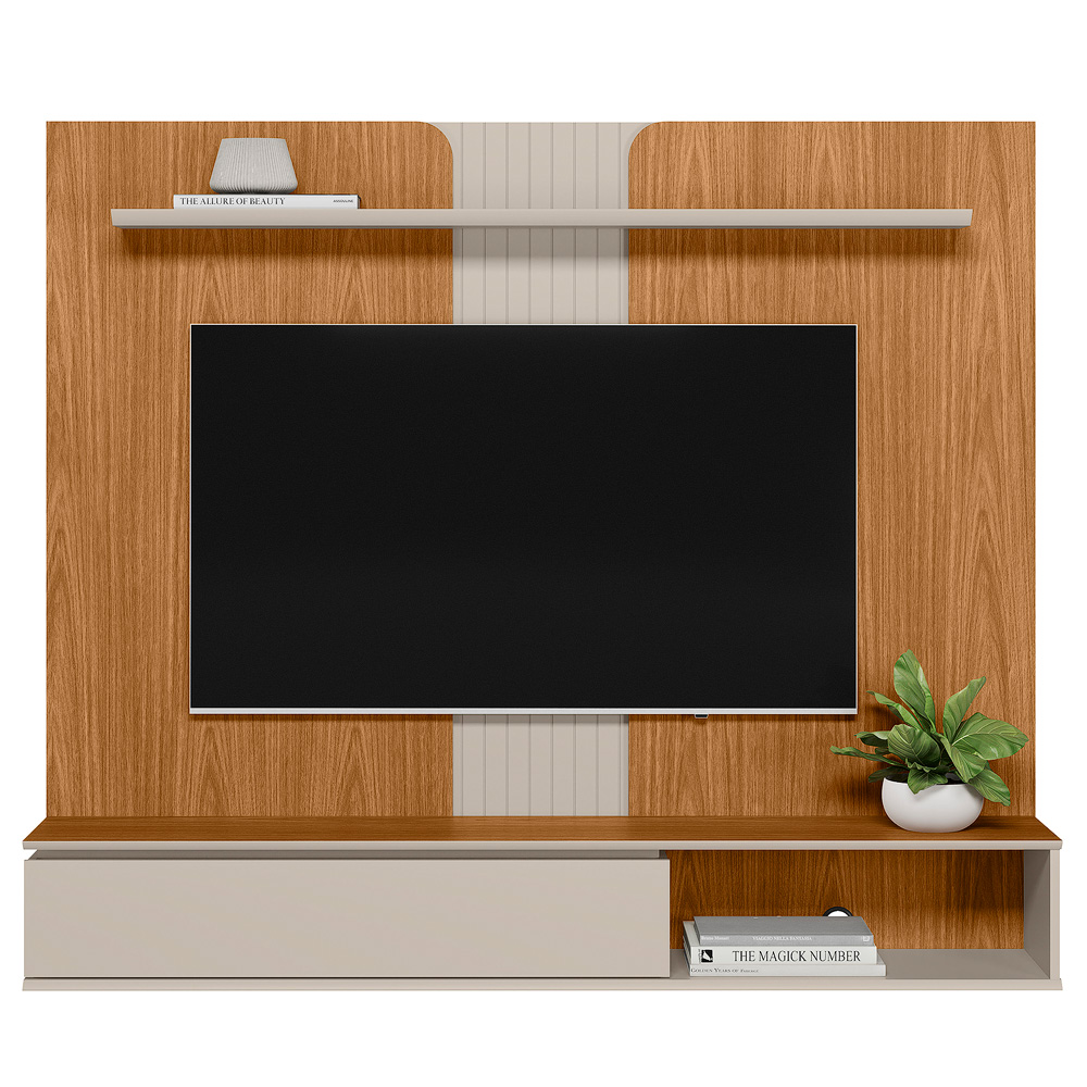 Painel Decorativo Home MDP/MDF TV até 65 Polegadas Porta Frontier Nature/Off White G77 - Gran Belo