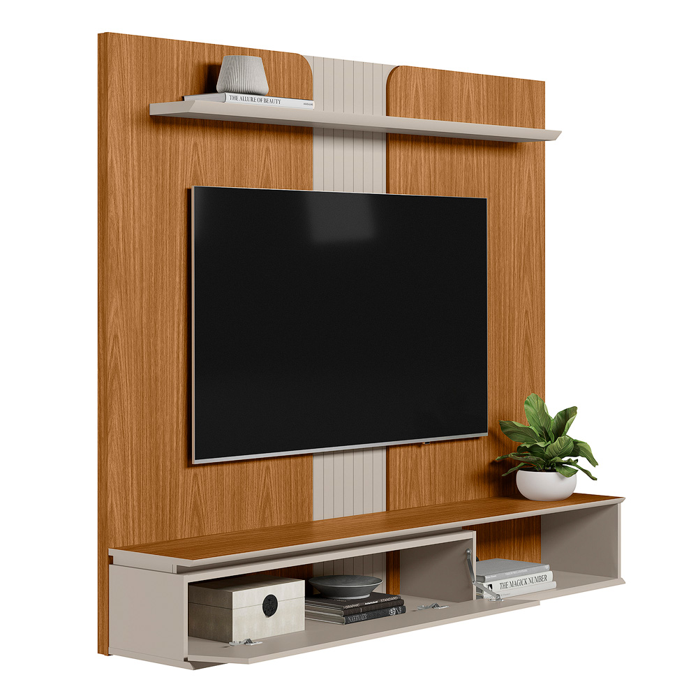 Painel Decorativo Home MDP/MDF TV até 65 Polegadas Porta Frontier Nature/Off White G77 - Gran Belo