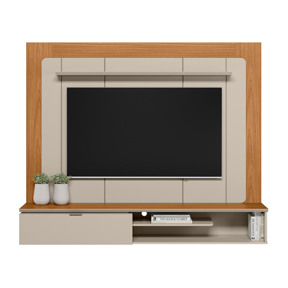 Painel Decorativo Lamar MDP TV até 65 Polegadas Prateleira  e Porta Nature/Off White G77 - Gran Belo