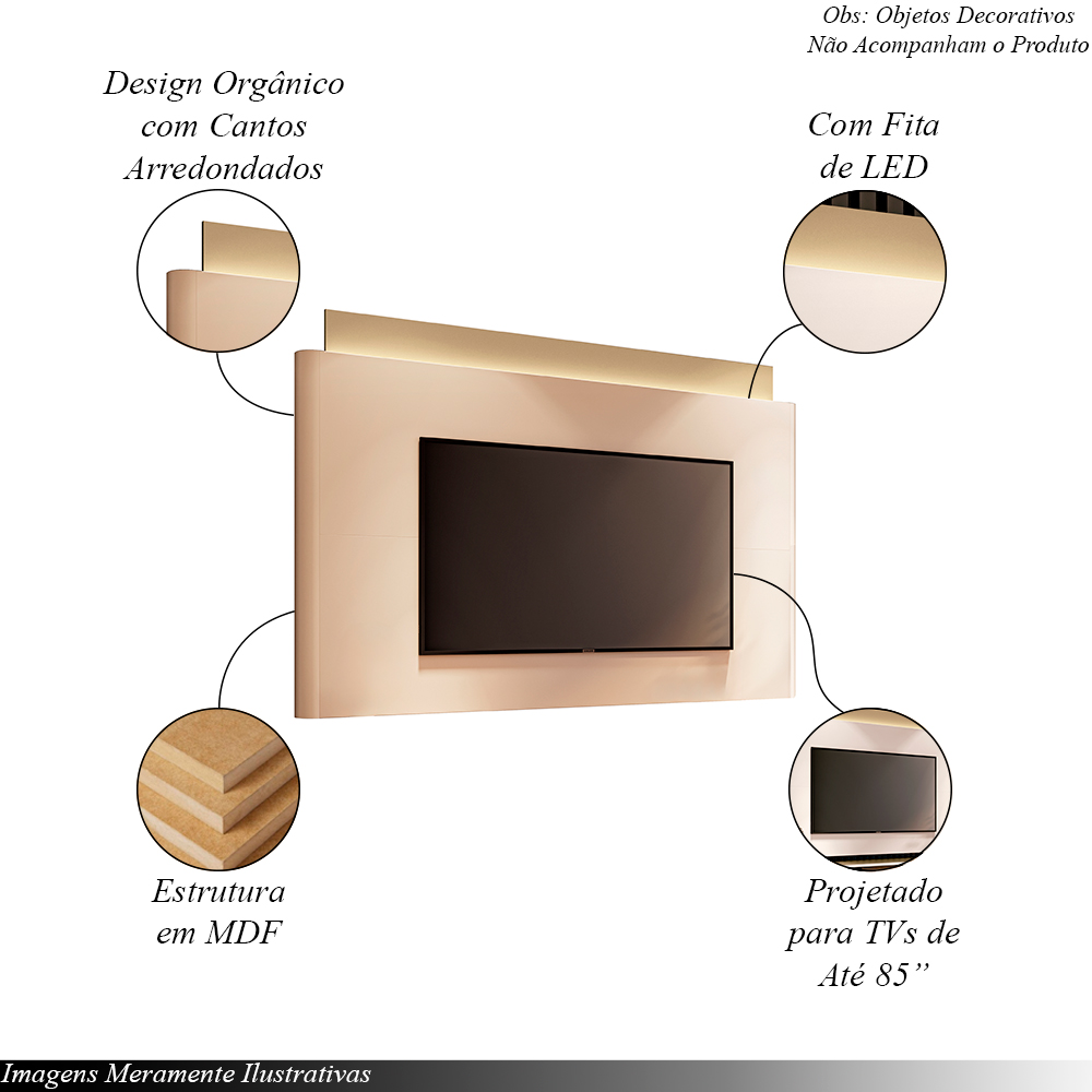Painel Decorativo Majestade c/LED para TV até 85 Polegadas Off White/Champagne G26 - Gran Belo