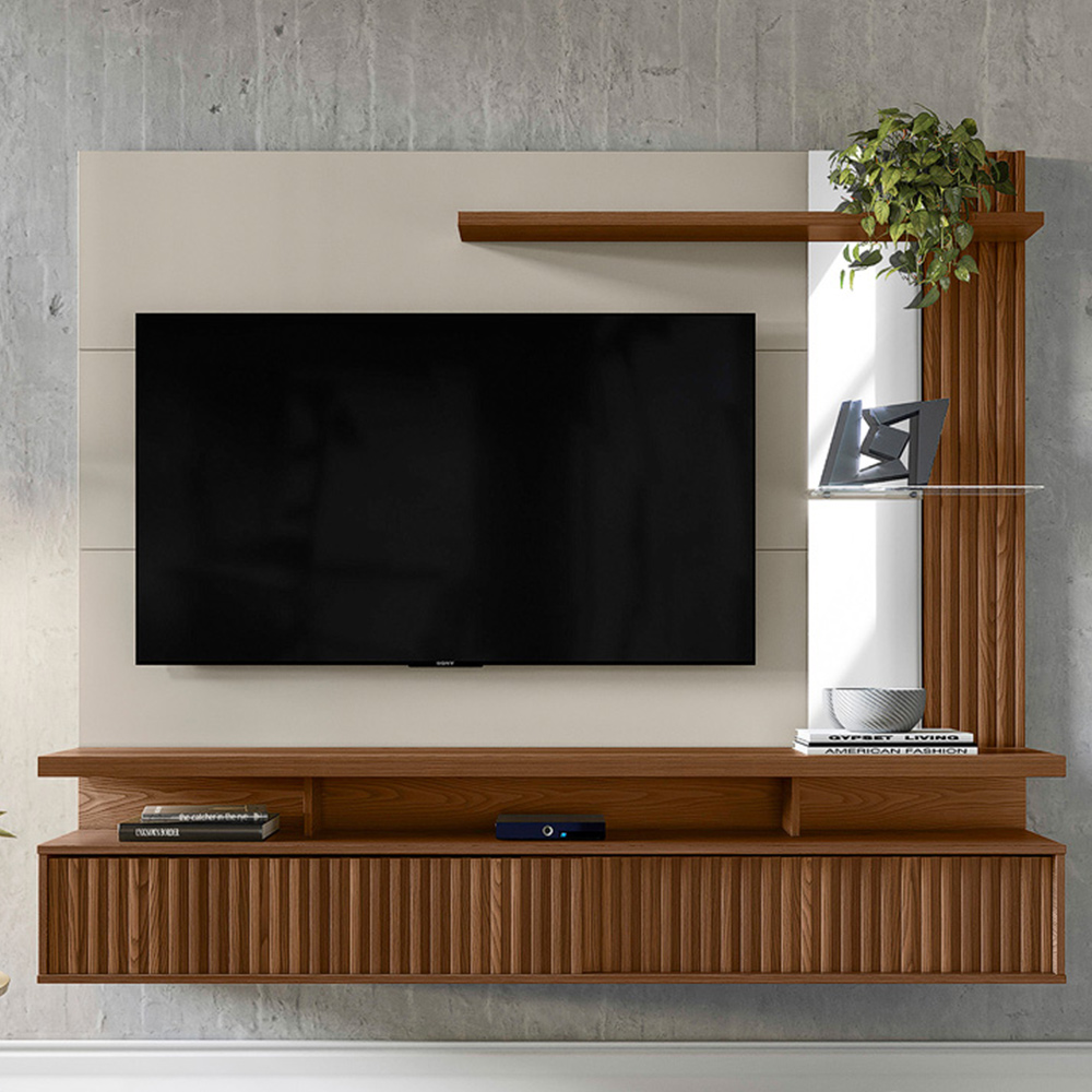 Painel Decorativo Otawa MDP/MDF Porta Ripada TV até 60 Polegadas Freijó/Off White G77 - Gran Belo