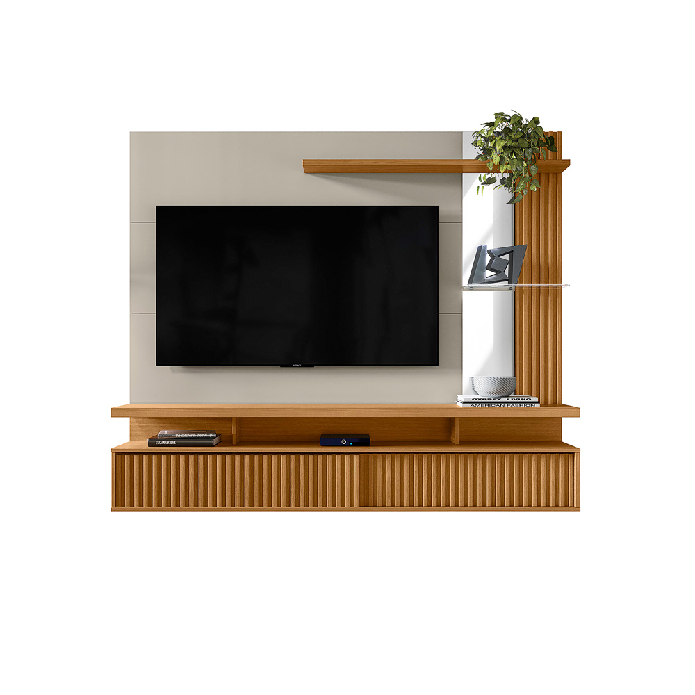 Painel Decorativo Otawa MDP/MDF Porta Ripada TV até 60 Polegadas Nature/Off White G77 - Gran Belo
