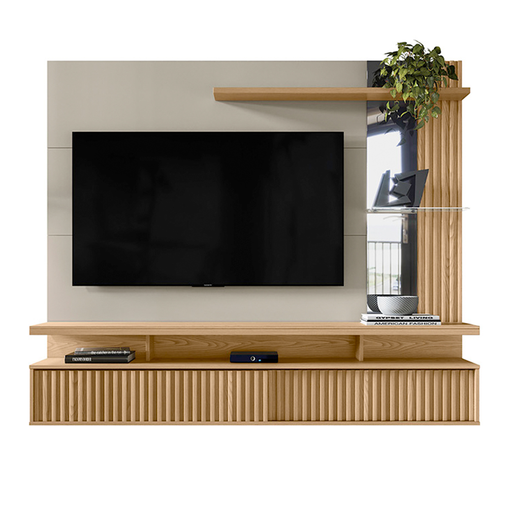 Painel Decorativo Otawa Porta Ripada TV até 60 Polegadas Carvalho/Off White G77 - Gran Belo